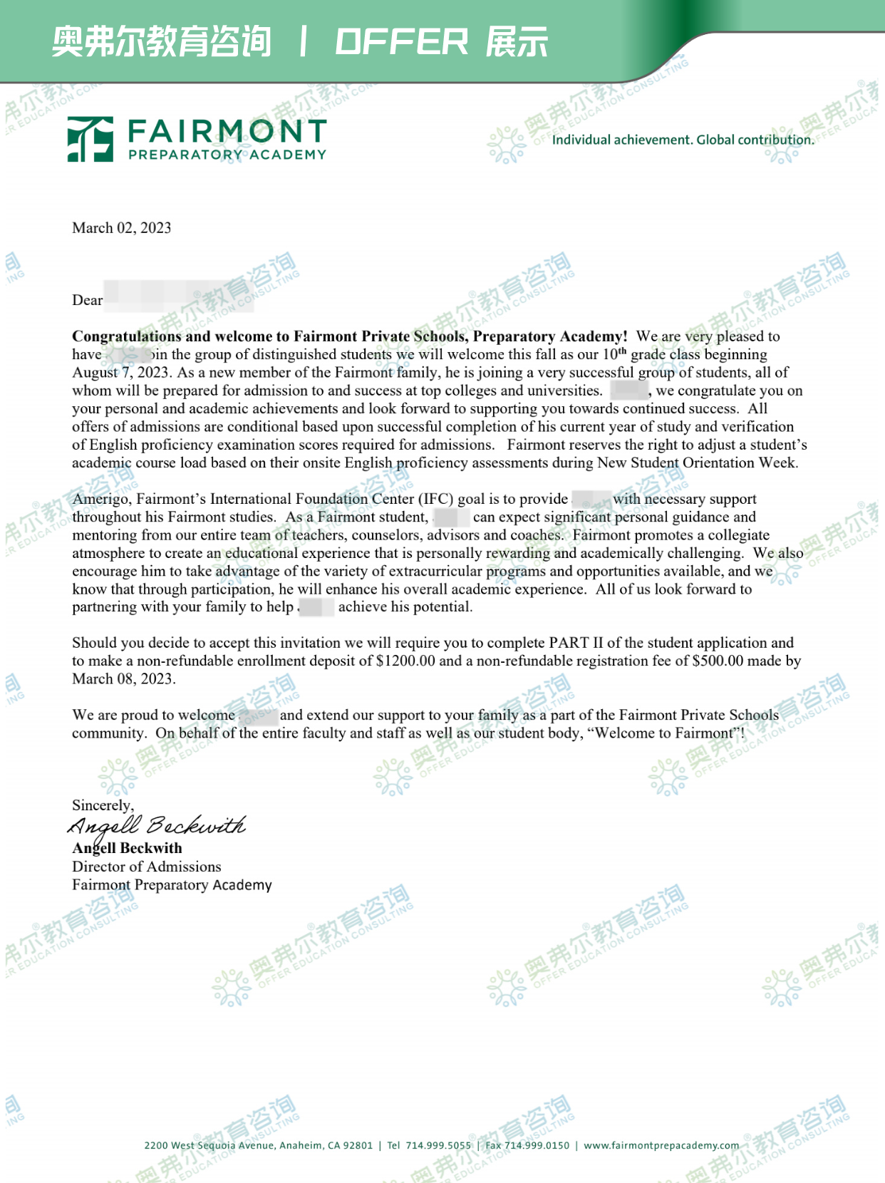 美高案例｜无语言，两个月快速获得费尔蒙特预备学校录取offer！(图3)